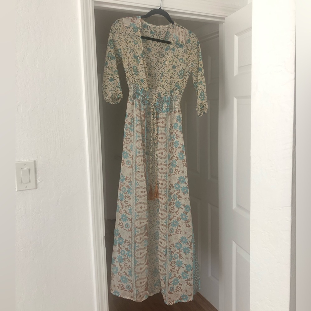 Boho beach coverup, floor length with 1/2 sleeves